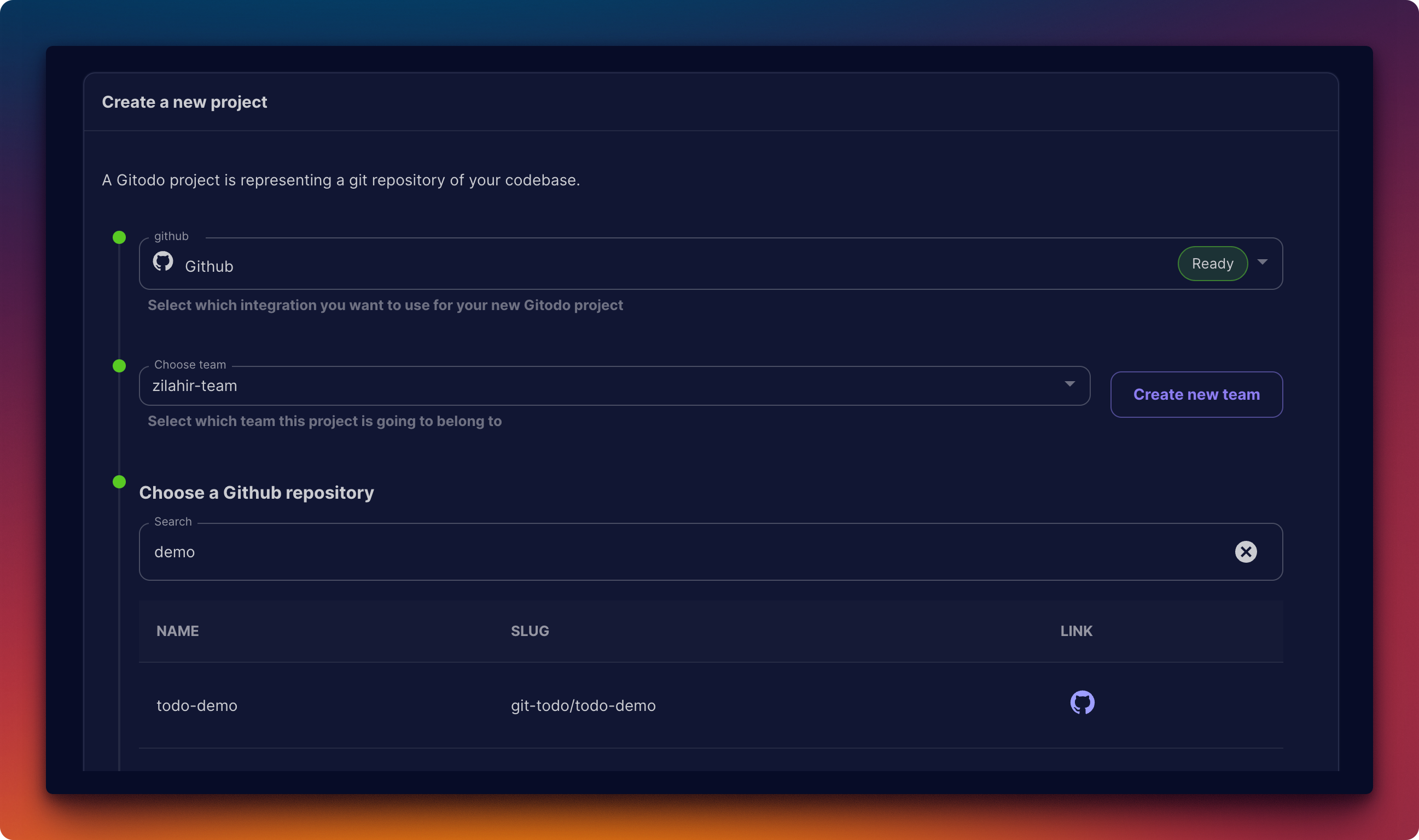 Gitodo - Dashboard