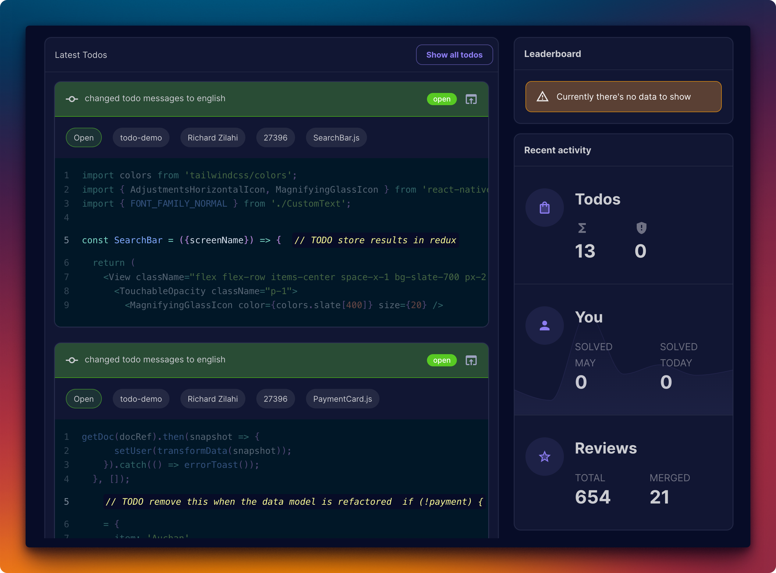 Gitodo - Dashboard